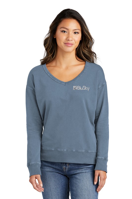 Port & Company® Ladies Beach Wash® Garment-Dyed V-Neck Sweatshirt BL1306