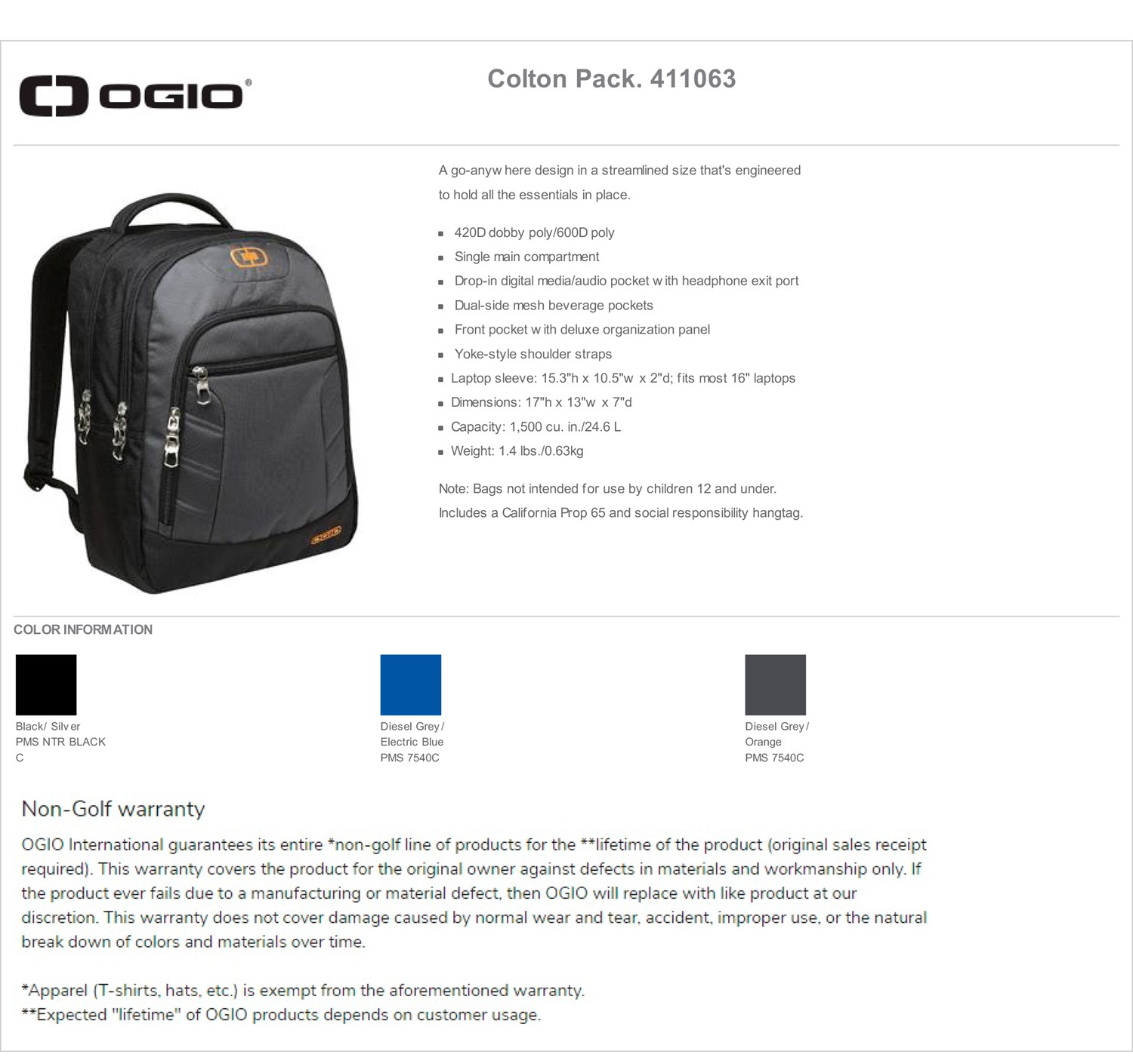OGIO Colton Pack BluSky